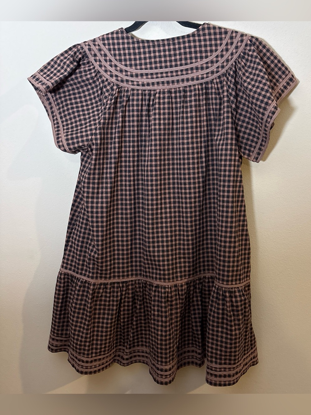 Entro Brown Black Gingham Ruffle Dress Cottagecore Sz Large NEW - Picture 6 of 6